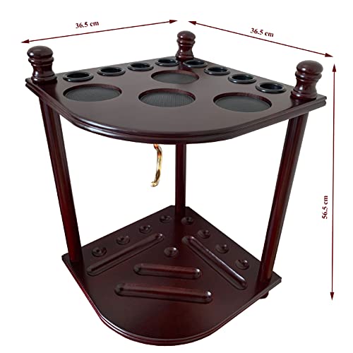 Pool Cue Rack Floor Stand - Holds Up to 8 Cues & Accessories - Traditional Mahogany