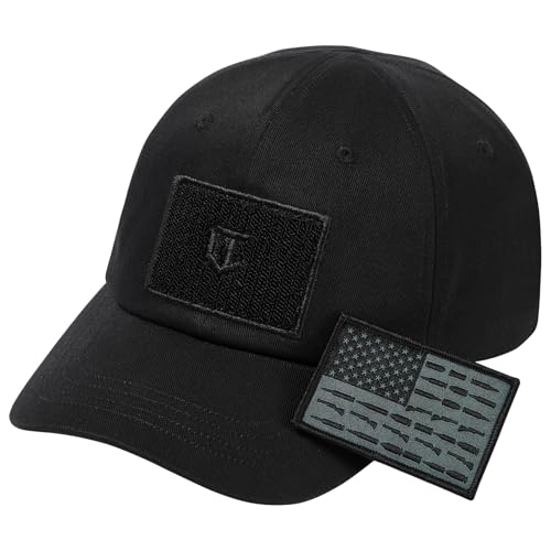 Black Tactical Hat with Flag Patch Adjustable Army Cap Military Trucker Cap