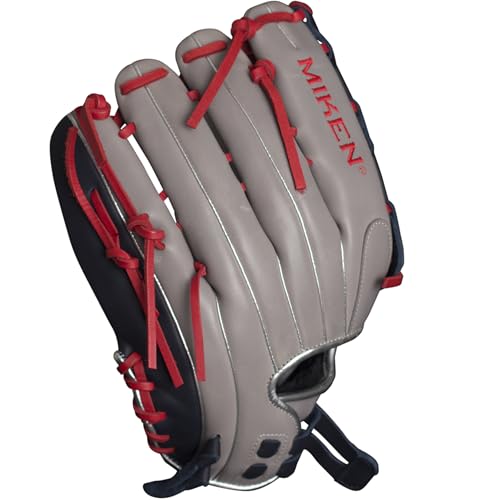 Miken Player Series Slowpitch Softball Glove - Fielding, Right Hand Throw, 13 Inch, Grey/Navy/Red