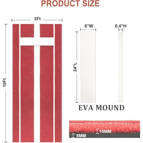 Wemily Softball Pitching Mat 10'x3' with Regulation Mound - Clay Variation