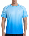 Roadbox Men's UV Sun Protection Rash Guard Short Sleeve Blue Gradient Large