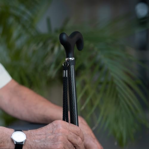 Foldable Carbon Fiber Walking Cane for Men and Women - Adjustable, Lightweight, Soft Grip, Black - PRO Model