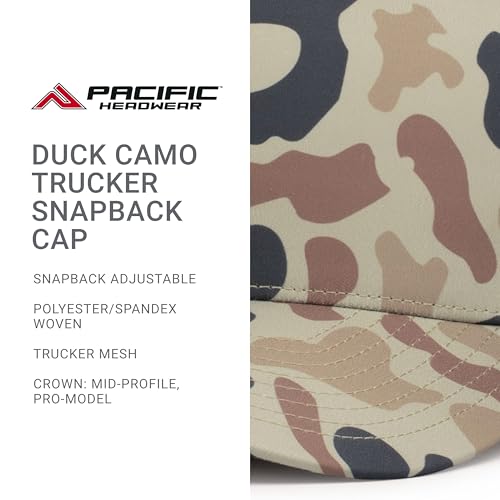 Unisex Duck Camo Trucker Snapback Cap - Mid-Profile Adjustable Hat, Canyon/Lt Charcoal