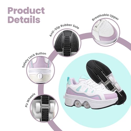 Rosrabit 2-in-1 Unisex Retractable Roller Skate Shoes - Purple, 4.5