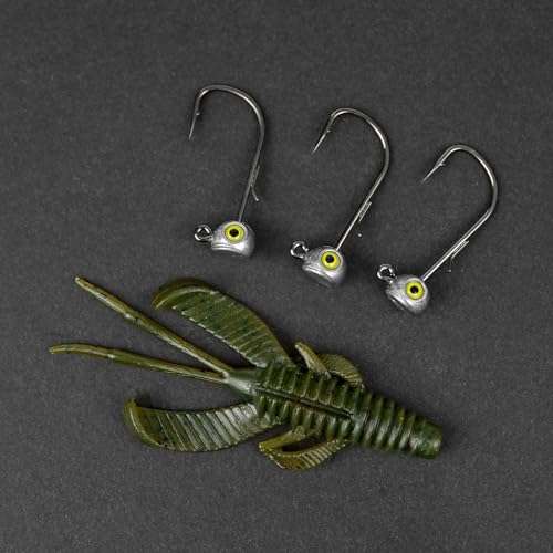 Natural Fish Eye Ned Rig Jig Heads 15-Pack - 1/16oz Chartreuse Eyes & Bait Keeper