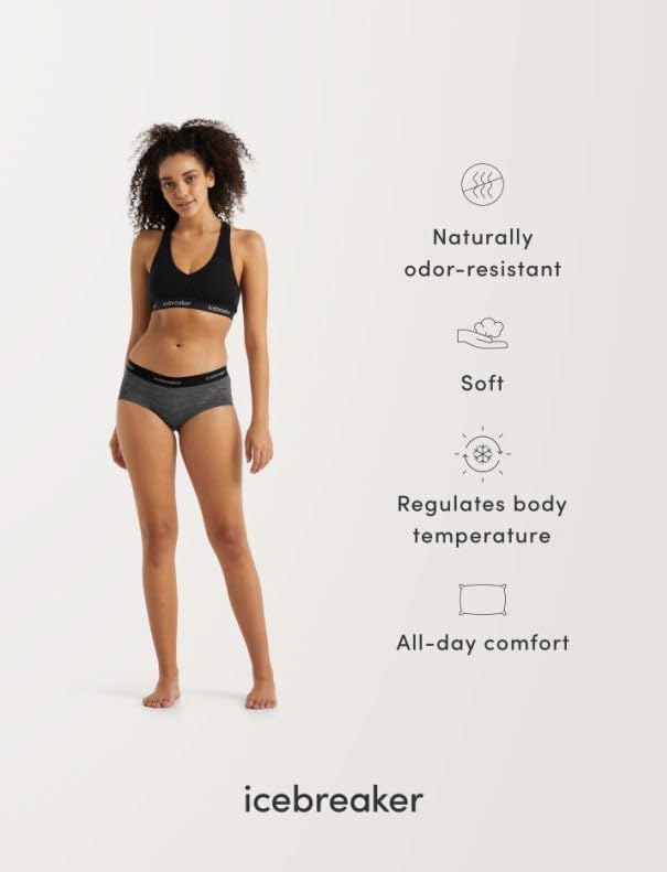 Women's Merino Wool Sports Bra - Medium Black, Cool-Lite™ Racerback