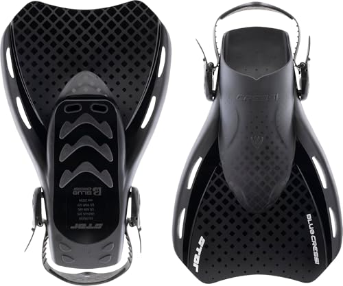 Cressi Star Swim Fins Open-Heel Adjustable Foot Pocket - Black/Black, L/XL