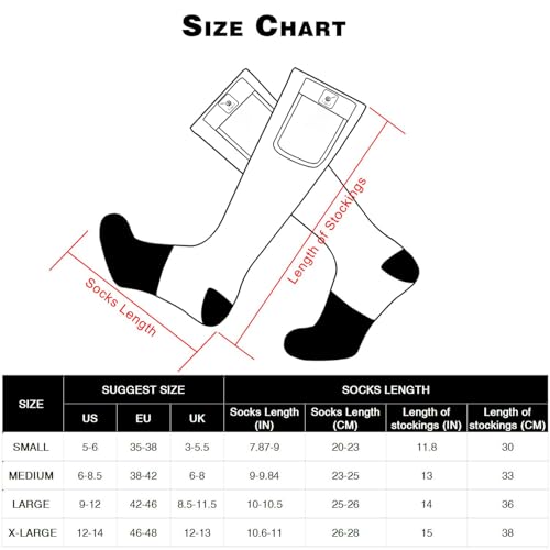 SNOW DEER Rechargeable Heated Socks for Men & Women, Black & Gray Large