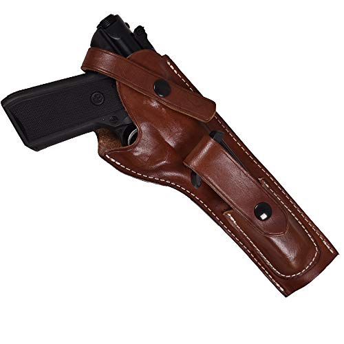 Leather Gun Holster with Mag Pouch for Ruger MK I-IV - Right Hand, Mahogany