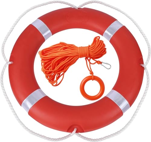 RAYBITU 23-Inch Life Ring Buoy Boat Safety Life Preserver with 30m Rescue Rope