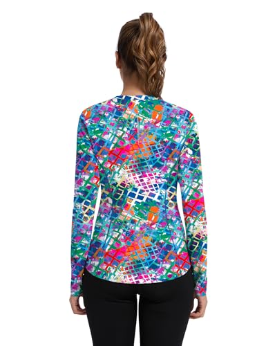 Women UPF 80+ UV Long Sleeve Shirt with Thumb Holes - Small, Colorful Floral
