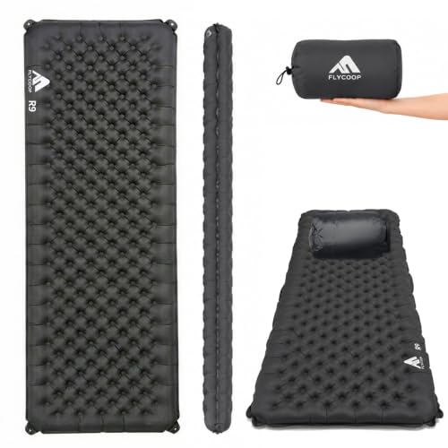 Grey Inflatable Camping Sleeping Pad 74.8x25.6x3.9 Inches - SGS Certified 9.0 R-Value Ultralight Insulated Mattress for Tent, Car & All-Season Outdoor Use