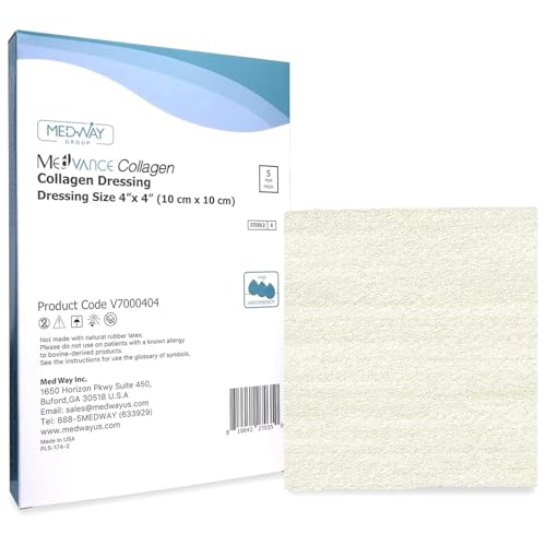 MedVance Collagen Wound Dressing Pads 4x4 Inch, Box of 5 - Bovine, Easy to Apply & Promote Healing