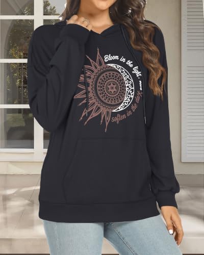 Women's Long Sleeve Hoodie Sweatshirt with Drawstring and Pockets - X-Large Black