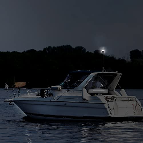 Besramtic Marine Navigation Anchor Light with Glass Fiber Pole - All Round White LED, 2 NM USCG Approved, 12V, 36-Inch Spring Flexible Pole
