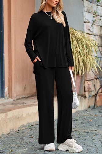 PRETTYGARDEN Women's 2-Piece Loungewear Set Black XL - Matching Pajama Set