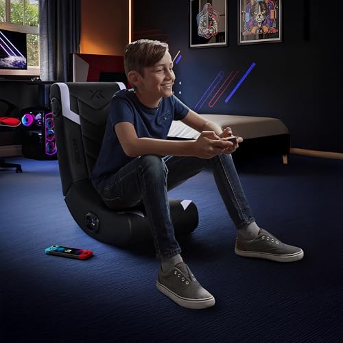 X Rocker Eclipse Silver Gaming Floor Rocker Chair with Built-in Speakers, Foldable for Gamers and Game Rooms