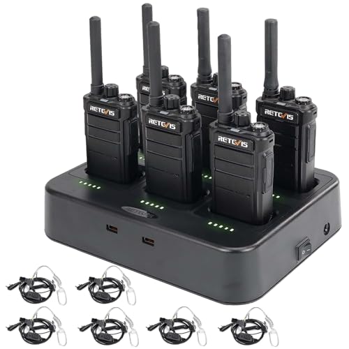Retevis RB26 GMRS Two-Way Radio with Earpiece & 6-Way Charger – Long-Range Walkie Talkies for Business & Outdoor Use