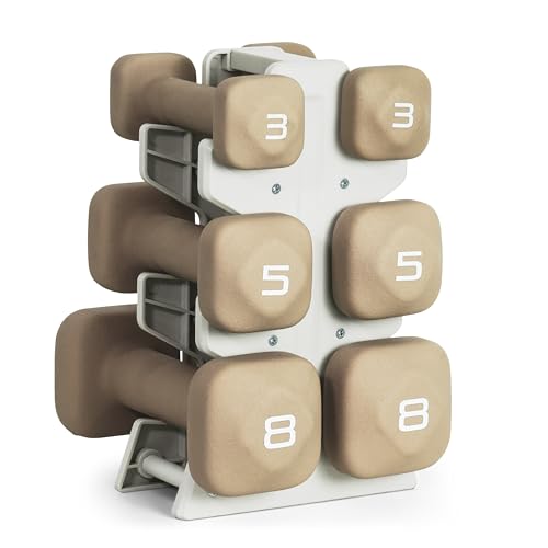 Tone Fitness Neoprene Dumbbell Set with Light Gray Storage Rack – 32 lb