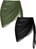 Ekouaer 2 Pcs Beach Coverups for Women Swimsuit Wrap Skirt - Black & Army Green, Small