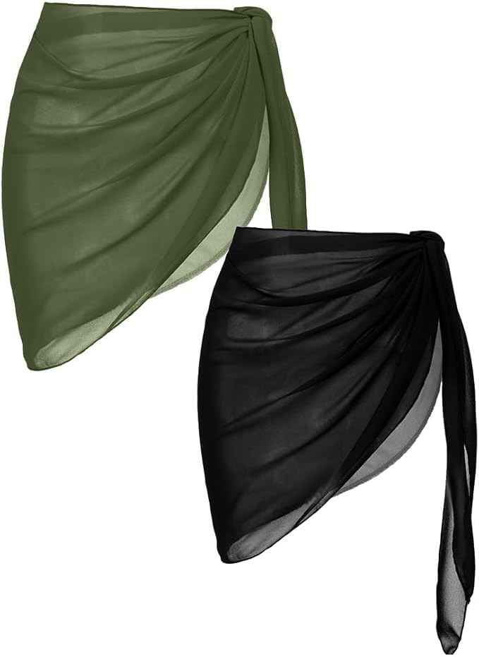 Ekouaer 2 Pcs Beach Coverups for Women Swimsuit Wrap Skirt - Black & Army Green, Small