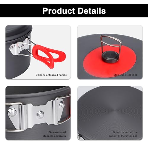ALOCS Camping Cookware Set 3.5L + 2.2L Pots and 21.6cm Frying Pan - Lightweight Portable Kitchen for 4 People
