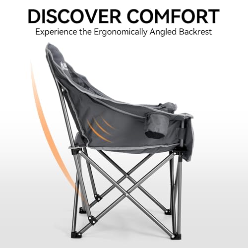 Grey Oversized 2 Pack Camping Chairs - Heavy Duty Support 450LBS, Padded, Twin Pack