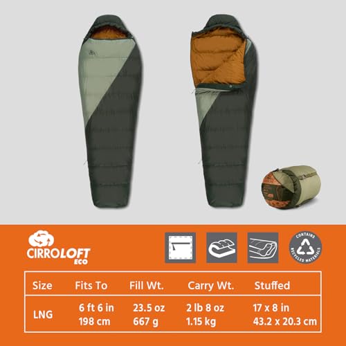 Kelty Cosmic Synthetic Fill 40°F Backpacking Sleeping Bag - Olive Green / Grey / Long (2025)