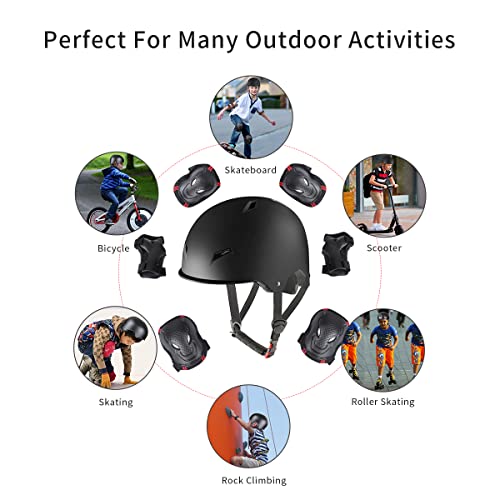 Adult Skateboard Helmet with Protective Gear Set Black Large (Head 22-23 inch)