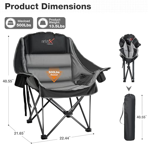 Oversized Camping Chair with Cup Holder 500LBS - Black, 1PC