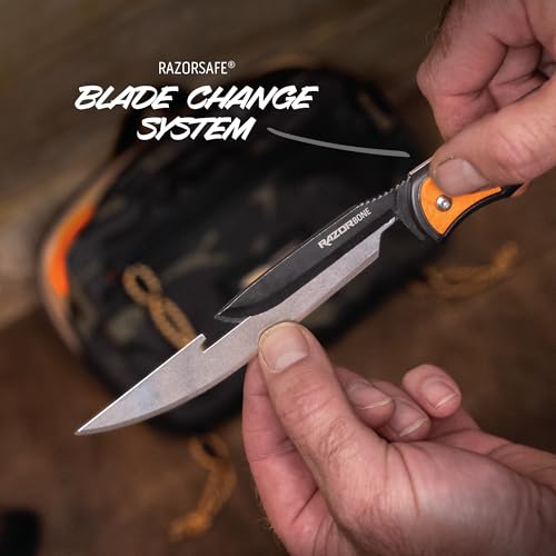 Outdoor Edge RazorBone Replaceable Blade Folding Hunting Knife - Blaze Orange, Camo Sheath, 6 Blades
