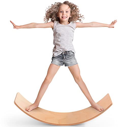 Kids Wooden Balance Board 36 Inches Natural Wood Montessori Wobble Toy