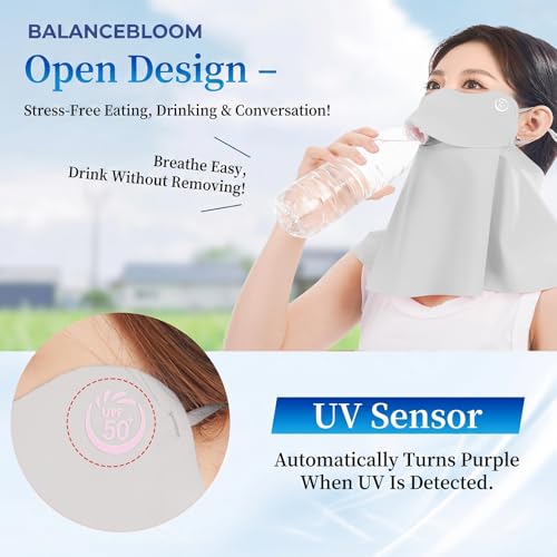 Grey UPF 50+ Cooling Face Mask with Breathable Mouth Opening, Washable UV Protection for Sports & Outdoor Activities