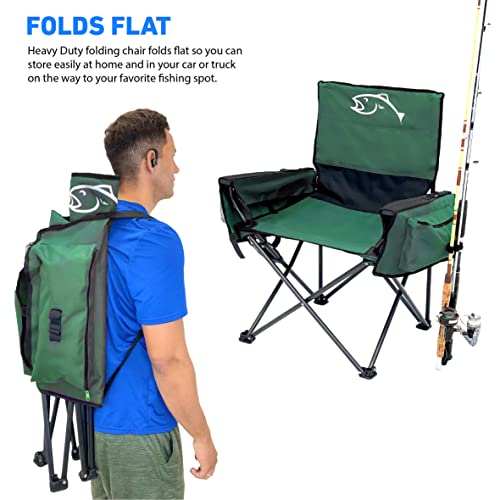 EASYGO PRODUCTS Green Portable Folding Fishing Chair with Rod Holder & Cooler