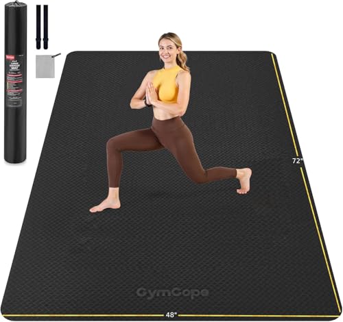 72x48 Inch Yoga Mat - Black 1/3 Inch Thick Non-Slip TPE Pilates Mat for Home & Yoga