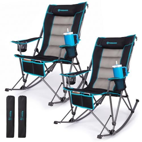 FUNDANGO Oversized Rocking Camping Chair 2 Pack Black - Foldable & Padded