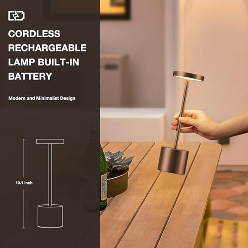 Kakanuo Brown Cordless LED Lamp Set 2 Pack, Rechargeable Touch Dimmable Table Lamps with 3 Color Temp