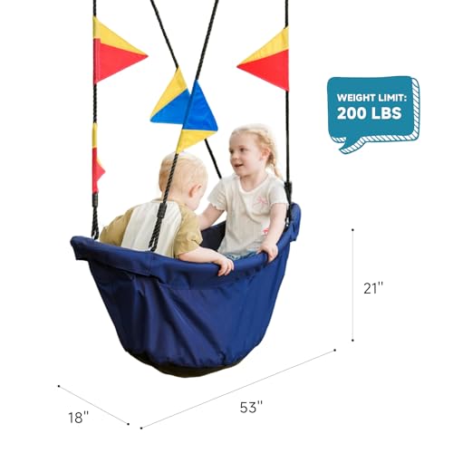JUNGLE WELL Royal Blue 53'' Eco-Friendly RPET Boat-Shaped Swing for Kids Indoor & Outdoor
