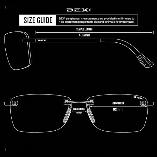 BEX Legolas OTG Rimless Polarized Sunglasses - UV Protection, Lightweight Sport Eyewear, Black/Gray/Silver