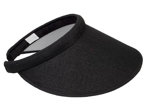 Women's Wide Brim Visor - 5 Inch Clip-On Sports Hat Black, One Size