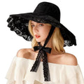 Women Lace Beach Sun Hat - Black, Foldable Wide Brim Fishermen Cap for Outdoor Travel