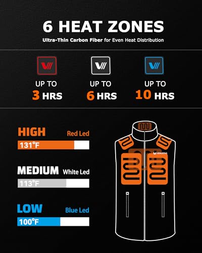 Venustas Men's Heated Fleece Vest Black Large with 6 Heating Zones & Battery