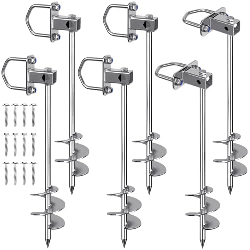 Silver Ground Anchors 24 Inch 6 Pack - Heavy Duty Earth Stakes for Shed & Swing Set
