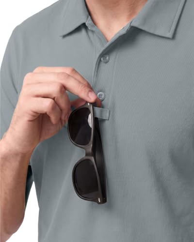 Mens UPF 50+ Quick Dry Pique Jersey Polo Shirt - X-Large Light Grey