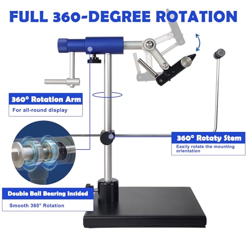 Aventik TrueGrip Fly Tying Vise with Clamp & Base - Blue, 360° Rotary, Adjustable Tension