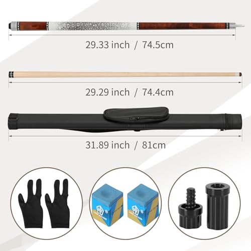 6A Canadian Maple Pool Cue Stick 58 Inch with Leather Tip & Case - Brown Variation