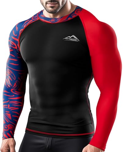 X-Large Men's UPF 50+ Long Sleeve Rash Guard Compression Athletic Shirt