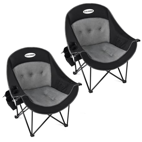 Coldbee Black Oversized Padded Camping Chair 2 Pack with Cooler & Cup Holders