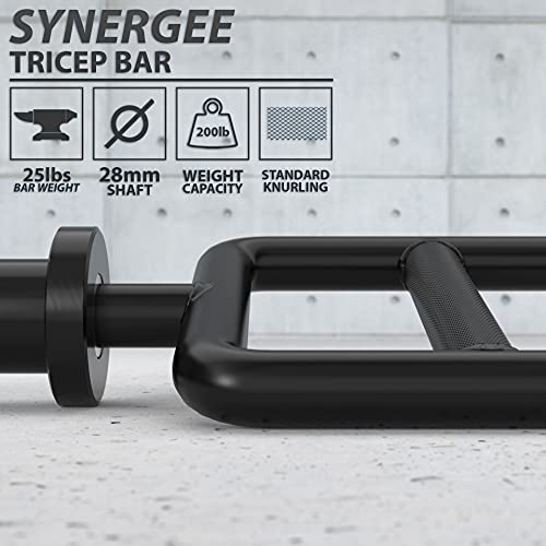 Synergee Tricep Bar 25 lb - Black Phosphate, 34-inch Steel Weightlifting Bar