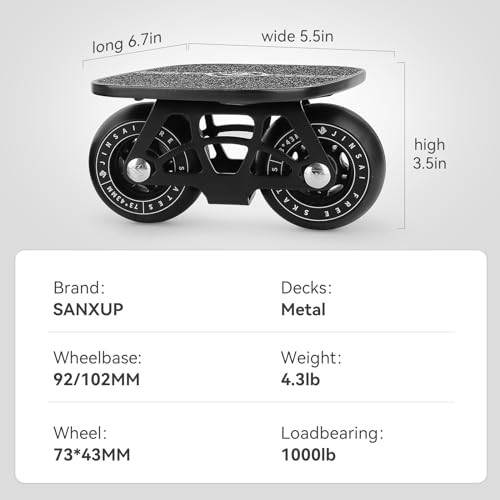 Medium Black Portable Roller Skate Plate with Aluminum Alloy Deck & PU Wheels